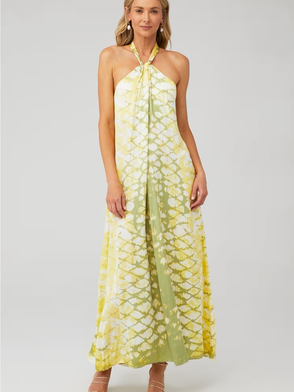 Gaia Dress Women's Yellow Green Halter Sunray Boa YFB